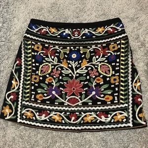 Black floral embroidered skirt